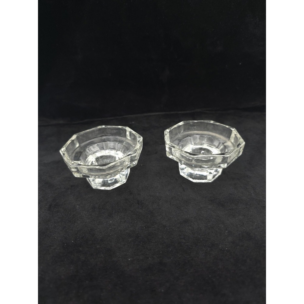Clear Glass Octagonal Candlesticks Candle Holders Set of 2 Vintage